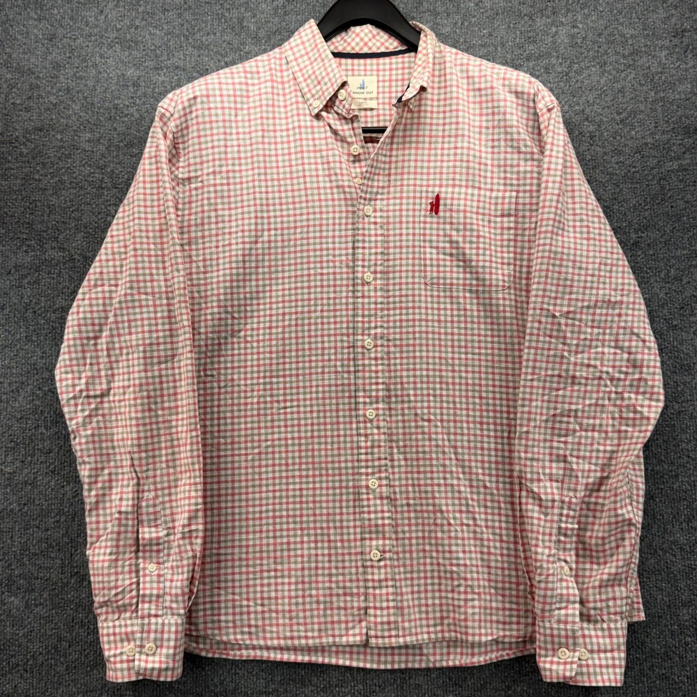 Johnnie O Hangin‎ Out Mens Large Red Gingham Button Down Shirt Surf Logo